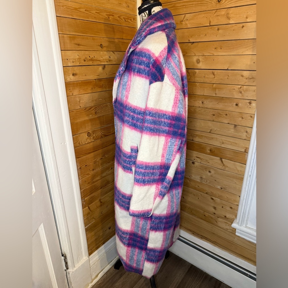 Fashion Nova Pink and Purple Plaid Teddy Jacket - Picture 3 of 5